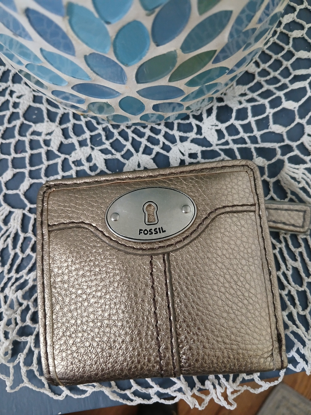 Fossil Metallic Taupe Pebble Leather Zip Wallet NEW WITH TAGS